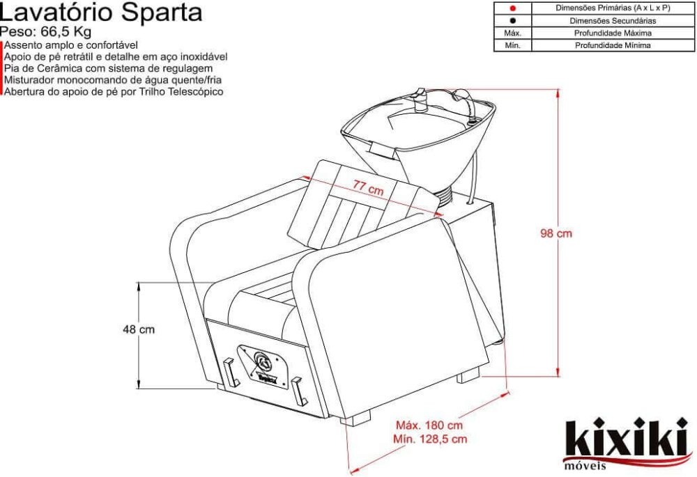 Lavatório de Barbeiro Sparta com Cuba de porcelana