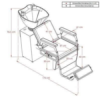 Lavatório de barbeiro Hawk Liso com Cuba de porcelana