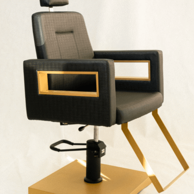Cadeira de cabeleireiro Lisboa Reclinável Metal para Salão de beleza 3167 Cadeira Lisboa – Vinil Preto – com detalhes em dourado (3)
