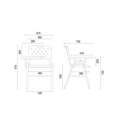Cavaletti Viva - Cadeira Universitária Plástica 35008 PU com Prancheta em MDF e Gradil