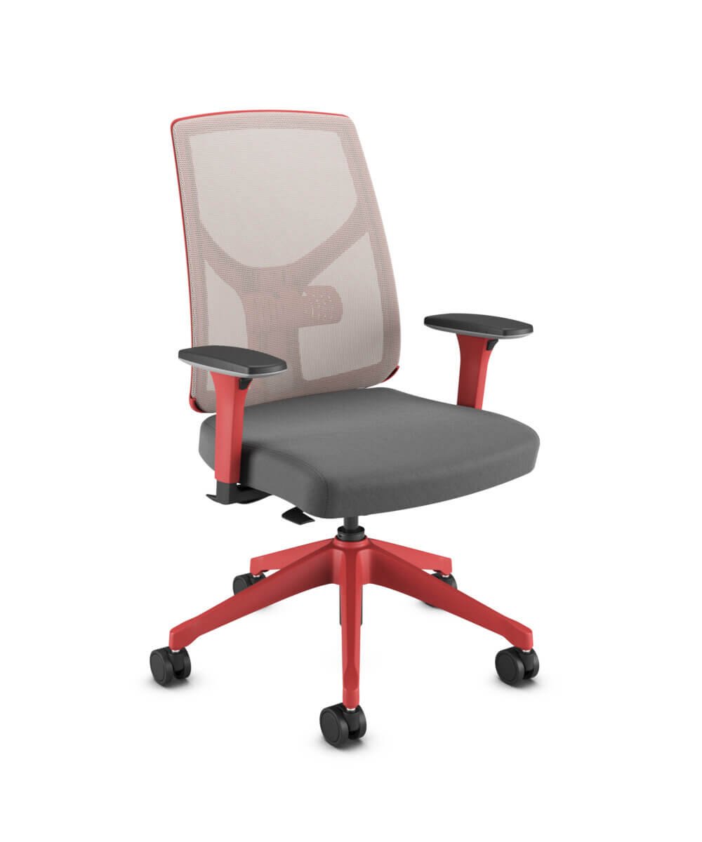 47301 SRY UP 65NY TELA V2 BRANCO MC ESTRUTURA VERMELHA POLITEX CINZA ESCURO Cadeira Cavaletti Yon para Escritório Giratória 47101 - Base UP