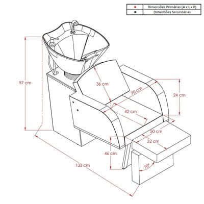 Lavatório Flex Capri com Cuba de Porcelana e Descanso de Pernas