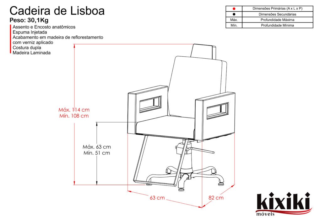 Cadeira de cabeleireiro Lisboa Reclinável para Salão de Beleza
