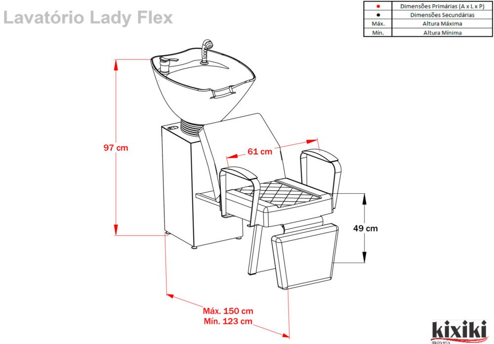 Lavatório Flex Lady com Cuba de Porcelana e Descanso de Pernas