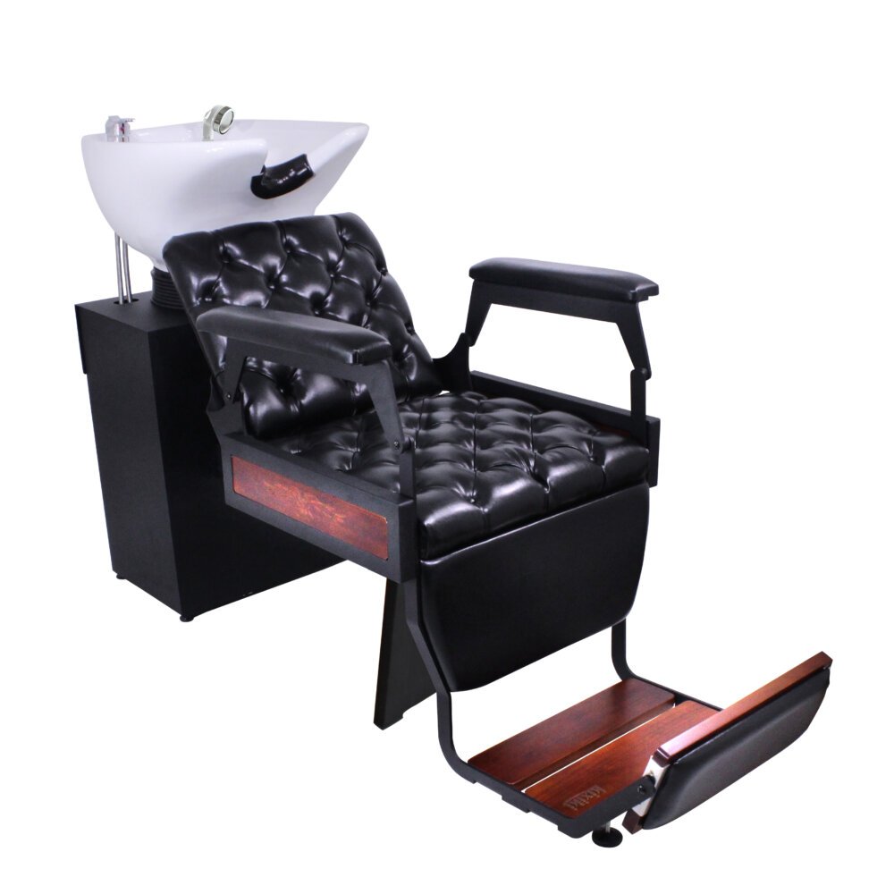 Lavatório Hawk Preto com capitonê (1) Lavatório de Barbeiro Hawk com Capitonê e Cuba de porcelana