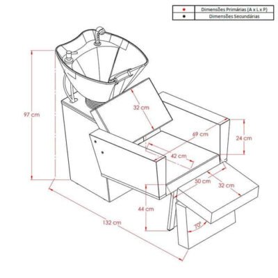 Lavatório Niágara com Cuba de Porcelana e Descanso de Pernas para Salão de beleza