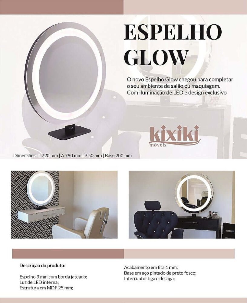 Espelho Glow com LED e Base