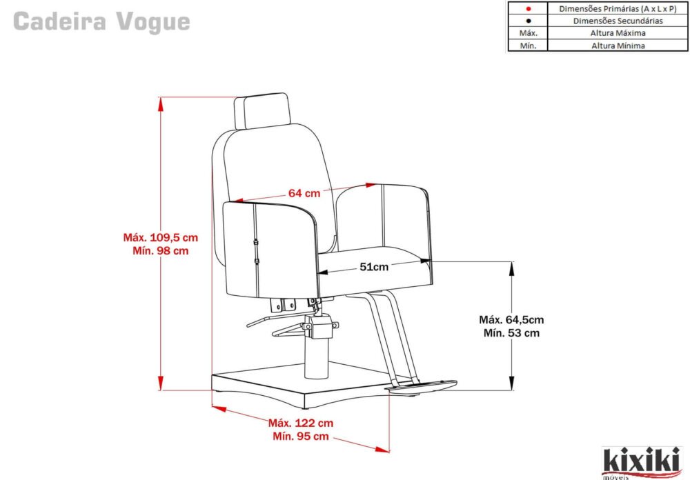 Cadeira Vogue Fixa com base quadrada para Salão de Beleza