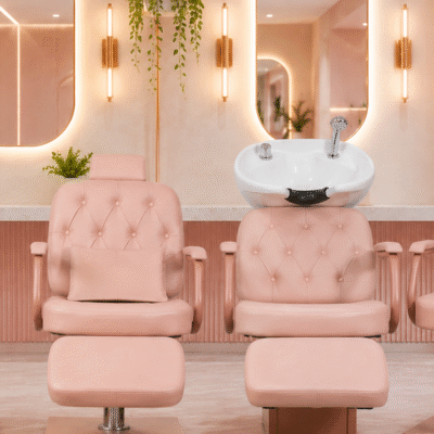 Cadeira Beauty Rosé com Descanso de Pernas para Salão de Beleza