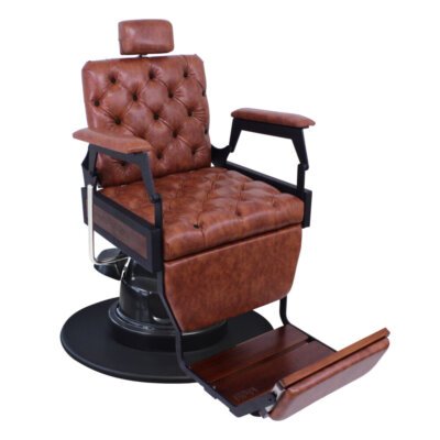 Cadeira de Barbeiro Hawk com Capitonê Cadeira-Hawk-Caramelo-Cleveland-com-Botão-preto—Base-Premium-Inox-Black (1)