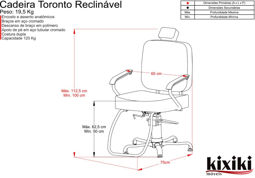 Cadeira de Cabeleireiro Toronto com Encosto Reclinável - PRONTA ENTREGA