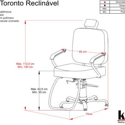 Cadeira de Cabeleireiro Toronto com Encosto Reclinável - PRONTA ENTREGA