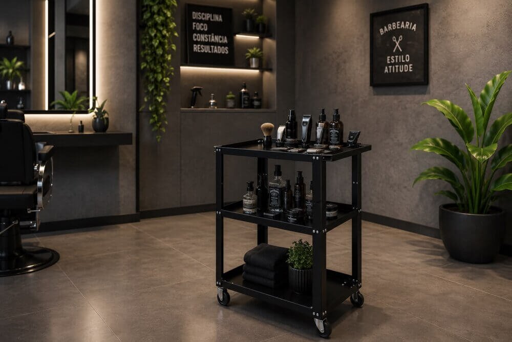 Carrinho Auxiliar Loft Estilo Industrial para Barbearia e Salão