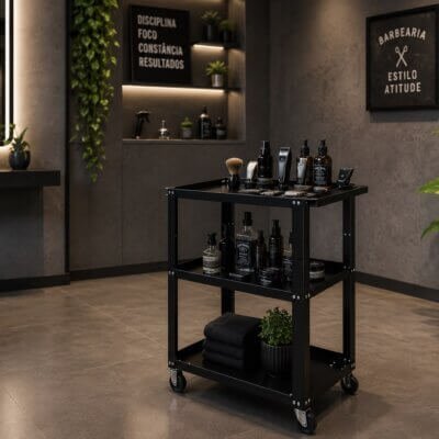 Carrinho Auxiliar Loft Estilo Industrial para Barbearia e Salão