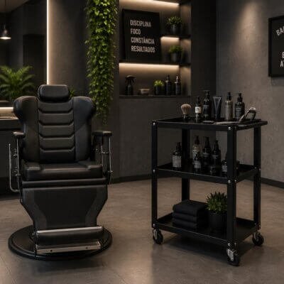Carrinho Auxiliar Loft Estilo Industrial para Barbearia e Salão