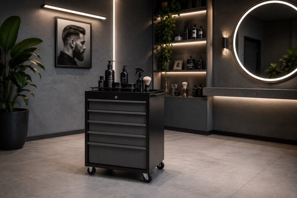 Carrinho Auxiliar Loft Pro Extra Gaveteiro Estilo Industrial para Barbearia e Salão