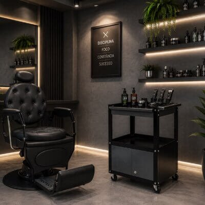 Carrinho Auxiliar Loft PRO Estilo Industrial para Barbearia e Salão