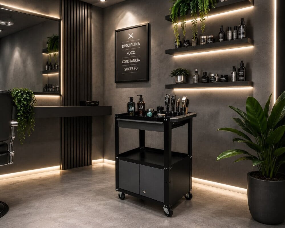 Carrinho Auxiliar Loft PRO Estilo Industrial para Barbearia e Salão
