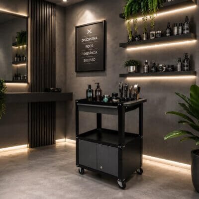 Carrinho Auxiliar Loft PRO Estilo Industrial para Barbearia e Salão