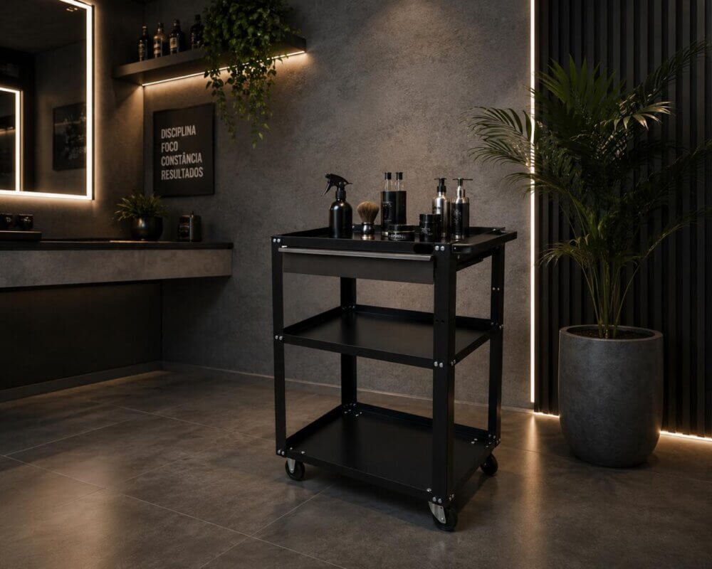 Carrinho Auxiliar Loft Plus Estilo Industrial para Barbearia e Salão