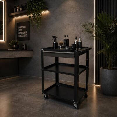 Carrinho Auxiliar Loft Plus Estilo Industrial para Barbearia e Salão
