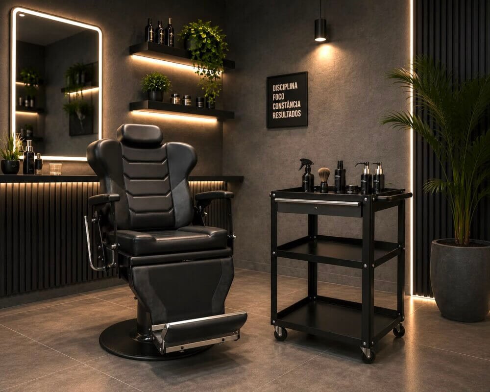 Carrinho Auxiliar Loft Plus Estilo Industrial para Barbearia e Salão
