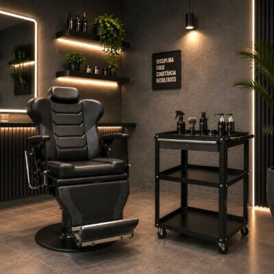 Carrinho Auxiliar Loft Plus Estilo Industrial para Barbearia e Salão